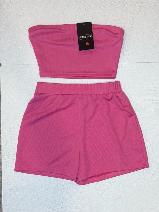 Tops - Pink Cropped Tube Top and Shorts Set, Size Small NWT